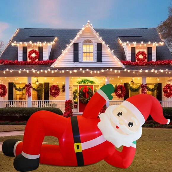 🆕12FT Christmas Inflatables Lying Santa with Built in LED Outdoor Decorations - Picture 10 of 10